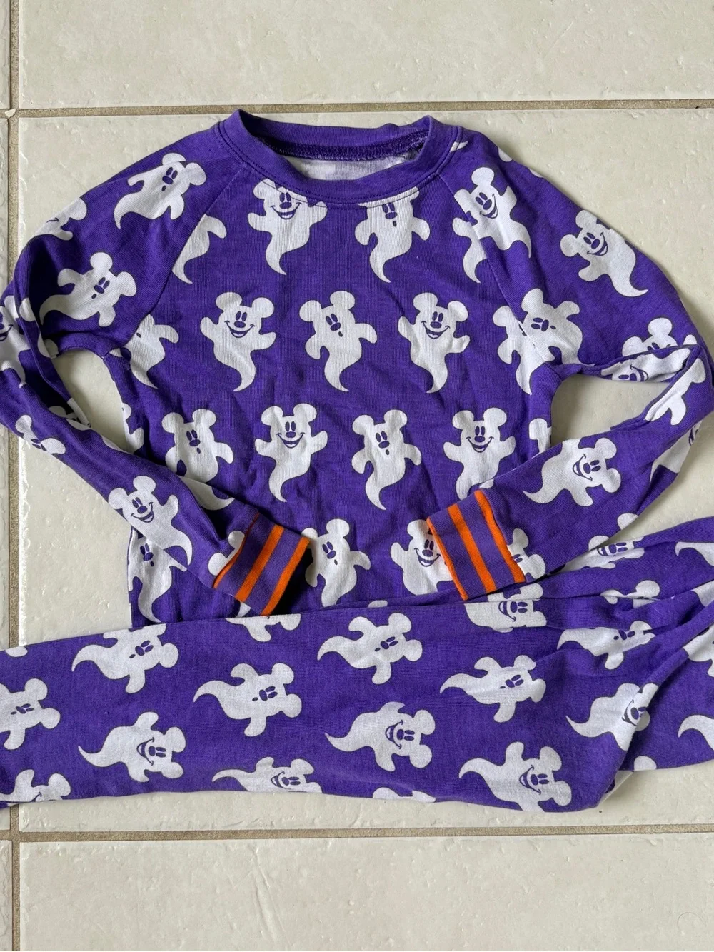 Disney Mickey Mouse Ghost Purple White Orange Halloween Pajamas Long Sleeve Set